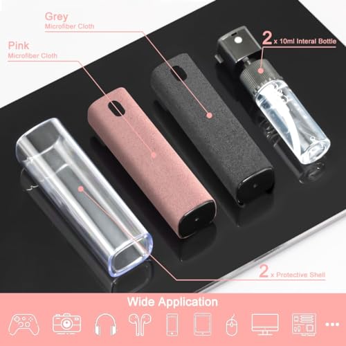 2 Pack Screen Cleaner Spray and Wipe for Laptop Monitor and Car Screens, Phone Touchscreen Mist Cleaning Kit for Cellphone, Tablet, PC, Computer, LCD, Eyeglass, iPhone, iPad, Mac Pro - Grey and Pink - color: Grey, Pink