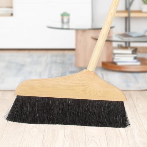 ULTECHNOVO Horsehair Broom for Hardwood Floors, Soft Bristle Indoor Sweeping Brush with Pine Wood Head, Anti-Static Dust Remover for Home Kitchen, 37 Inch Wood Long Handl