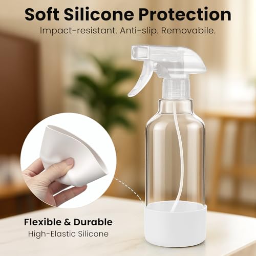 Glass Spray Bottles with Silicone Sleeve 16.9oz 2 Pack Empty Spray Bottle for Hair Mist/Stream Spraying for Cleaning Solutions, Plants, Essential Oils (clear-white&yellow) - color: clear-white&yellow