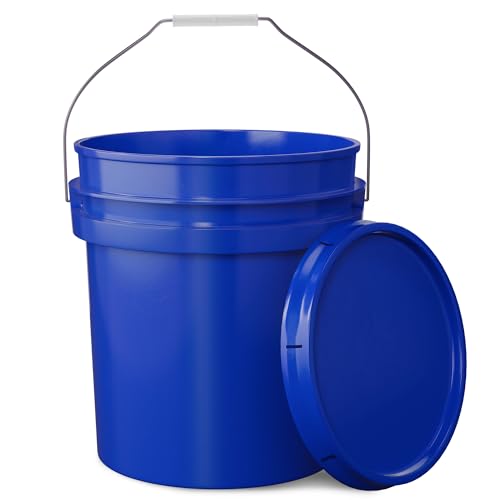 5-Gallon Dark Blue Bucket Pail Container with Lid | Metal Handles with Plastic Grip for Easy Carrying | Easy Stack and Store | Heavy-Duty Extra Durable | Food Grade | BPA Free - 1 Pack - color: Dark Blue, size: 1 Pack