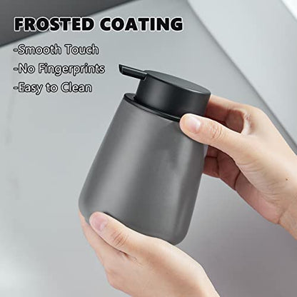 12Oz Hand Soap Dispenser Set - 2 Pack Ceramic Foam Soap Dispenser Set with Easy-to-Press Black Pump, Refillable Mordern Foaming Dish Soap Dispensers for Bathroom & Kitchen (Grey, Foam Pump) - color: Grey Foaming Dispenser