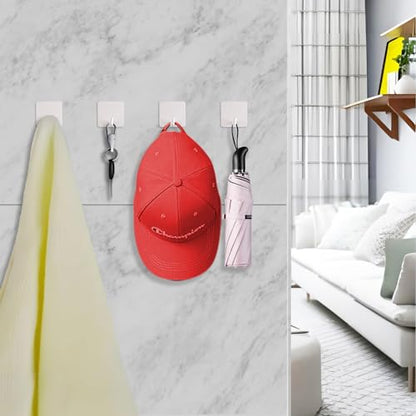FOTYRIG Adhesive Towel Hooks Heavy Duty Stick on Towel Holder Wall Hangers Waterproof Stainless Steel Sticky Hooks for Hanging White Bathroom Kitchen Home-4 Packs - color: White