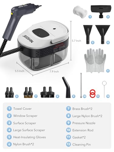 Steam Cleaner 3-Level Adjustable Steamer for Cleaning, 15s Heat-Up, 1.69 Quarts Tank, High Pressure Steamer with 17 pcs Accessories for Kitchen, Bathroom, Grout, Car, Grease, Floor