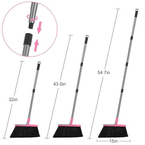 KeFanta Heavy Duty Broom, Outdoor Broom with 54.7" Long Handle, Commercial Brooms for Sweeping Outdoor Concrete Courtyard Garage Patio Indoor Home Floor Kitchen Office Lobby