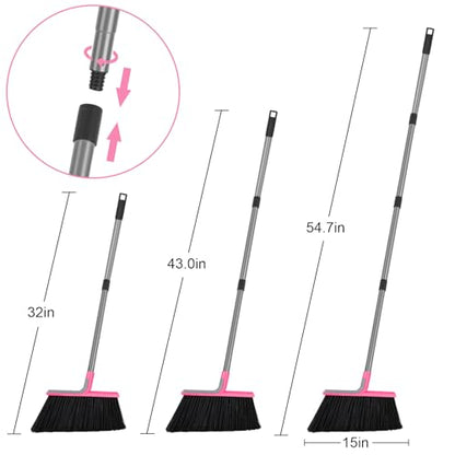 KeFanta Heavy Duty Broom, Outdoor Broom with 54.7" Long Handle, Commercial Brooms for Sweeping Outdoor Concrete Courtyard Garage Patio Indoor Home Floor Kitchen Office Lobby