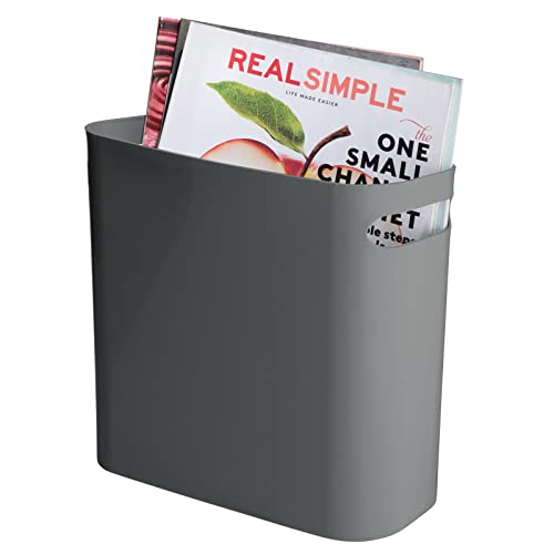 mDesign Plastic Small Trash Can, 1.5 Gallon/5.7-Liter Wastebasket, Narrow Garbage Bin with Handles for Bathroom, Laundry, Home Office - Holds Waste, Recycling, 10" High, Aura Collection, Charcoal Gray - color: Charcoal