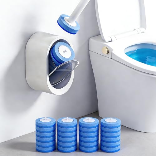 SOPAMI Disposable Toilet Cleaning System, Toilet Wand Kit with 16 Refills, 17-Inch Handle, Wall-Mounted or Floor-Standing Holder for Routine Bathroom Cleaning