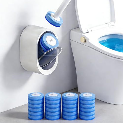 SOPAMI Disposable Toilet Cleaning System, Toilet Wand Kit with 16 Refills, 17-Inch Handle, Wall-Mounted or Floor-Standing Holder for Routine Bathroom Cleaning