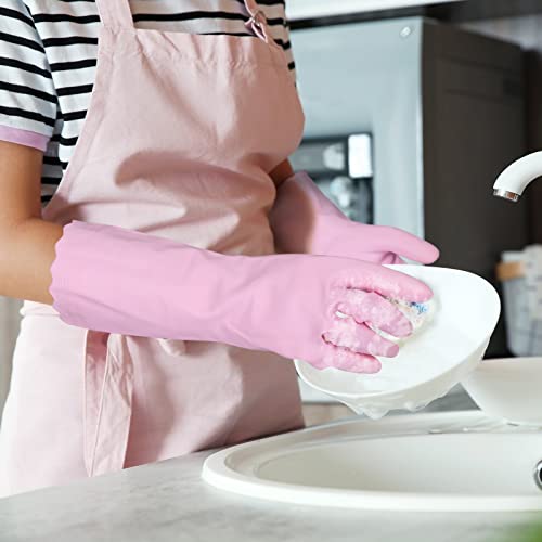 Bamllum Rubber Cleaning Gloves - 2 Pairs Latex Free Kitchen Cleaning Gloves with Cotton Liner- Household Dishwashing Gloves, Non- Slip Waterproof (Large, Blue+Pink) - color: Blue+pink, size: Large