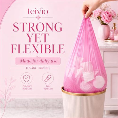 Teivio Small Trash Bags 4 Gallon 150 Counts Garbage Bags, Bathroom Trash Can Bin Liners, Small Plastic Bags for home office kitchen, fit 12-15 Liter, 3,3.5,4.5 Gal, Pink