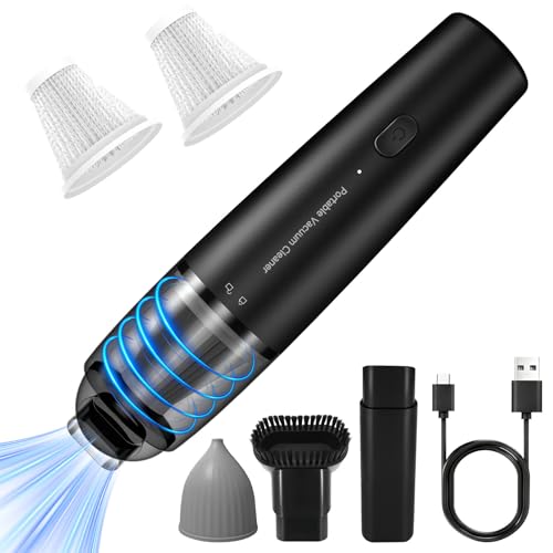 Handheld Vacuum Cordless, Car Portable Mini Vacuum Cleaner 13000 PA Suction Power with 2 HEPA Filter, 2 Suction Modes, Hand Held Vacuum Rechargeable for Car, Home, Pet Hair, Office, Keyboards Black