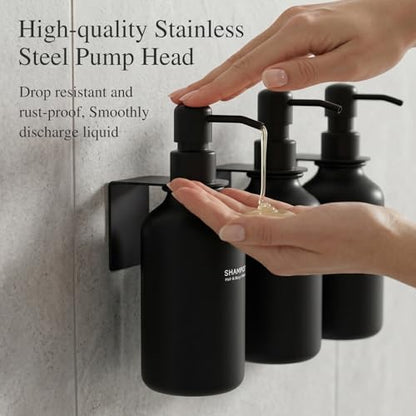 Shampoo and Conditioner Dispenser Wall Mounted - Shower Dispenser 3 Chamber No Drill - Refillable Shampoo Dispenser for Shower Wall - Bathroom Dispenser Sets 500ML Black - color: Black