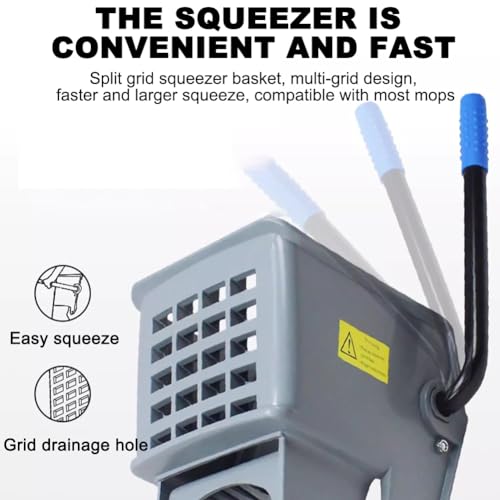 36L Commercial Cleaning Bucket, Compact Mop Bucket with Side Press Wheel Wringer with 4 Removable Wheels, Commercial Heavy Duty Floor Cleaning