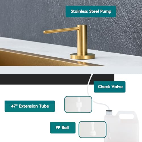 Gappo Soap Dispenser for Kitchen Sink Champagne Gold, Stainless Steel Countertop Pump, Built in Sink Soap Dispenser with 47" Extension Tube kit - color: Champagne Gold
