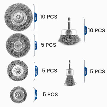 40-Piece Wire Brush Set for Drill – Steel Wire Wheel, Cup & End Brushes with 1/4" Hex Shank – Rust Removal, Paint Stripping, Metal Cleaning Drill Attachment Kit