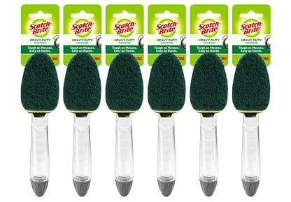 3M Scotch-Brite (6 Pack) Heavy Duty Dish Wand Sponge Brush Soap Dispenser with Scotch Brite Sponges Dish Scrubber Pads for Home Kitchen