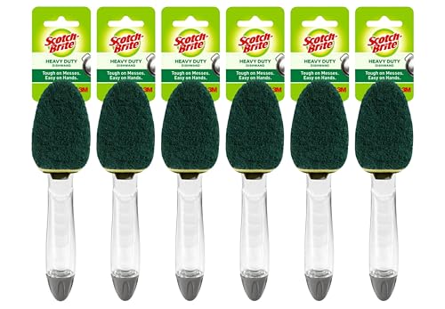 3M Scotch-Brite (6 Pack) Heavy Duty Dish Wand Sponge Brush Soap Dispenser with Scotch Brite Sponges Dish Scrubber Pads for Home Kitchen