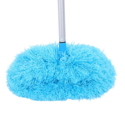 Ceiling Fan Duster with Extension Pole, 360 Degree Rotation Extra Long Round Duster Washable Cobweb Brush for Outdoor Indoor (Blue) - color: Blue