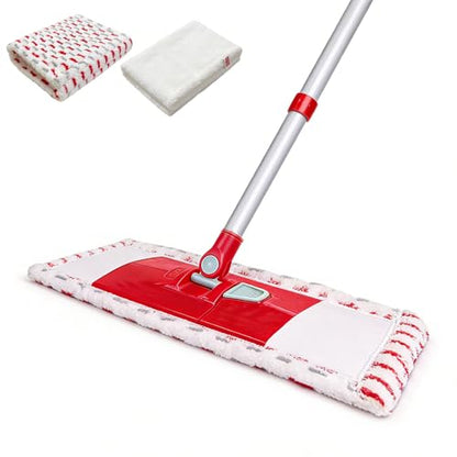 Microfiber Flat Mop for Floor Cleaning, 360° Rotating Hardwood Mop with 2 Reusable Washable Pads, Wet Dry Dust Mop with Coated Iron Handle, Lazy Cleaning Tool for Baseboard Wall Wood Tile Floors