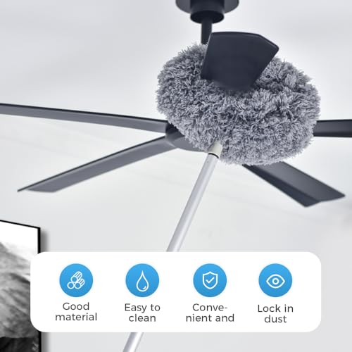 Ceiling Fan Cleaner Duster, Reusable Microfiber Duster with Extension Pole, Removable Dusters for Electric Fans Air Conditioning, Home Car Vents, Curtain (Grey-5Pole) - color: Grey-5pole
