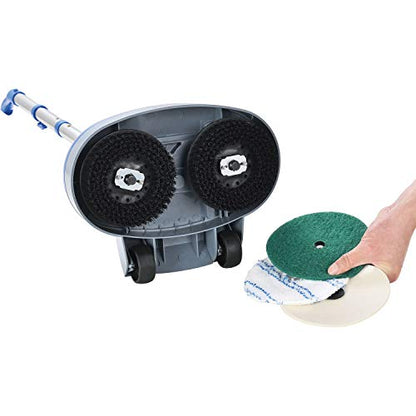 Global Industrial Mini Floor Scrubber With Floor Pads, 11" Cleaning Path, Dual Nylon Scrub Brushes, Cleans & Polishes Tile, Wood, Marble and other Hard Floors