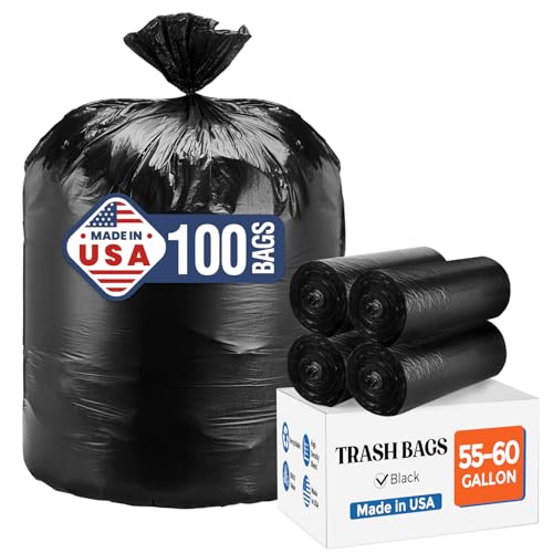 Delxo 55-60 Gallon Trash Bags, 100 Count – 0.9 Mil Medium Duty Garbage Bags, Durable & Puncture-Resistant Plastic Bolsas para basura, Perforated Design– Made in USA for Kitchen, Yard, Office (Black) - color: 60Gal-100Ct(Black)