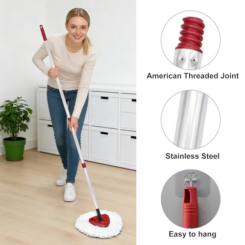 Spin Mop Replacement Head Base Handle, 4-Section 30-to-58 inch Mop Replacement Stick Compatible with Ocedar Handle for Easy Wring Mops Refills 6 Pack