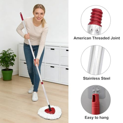 Spin Mop Replacement Head Base Handle, 4-Section 30-to-58 inch Mop Replacement Stick Compatible with Ocedar Handle for Easy Wring Mops Refills 6 Pack