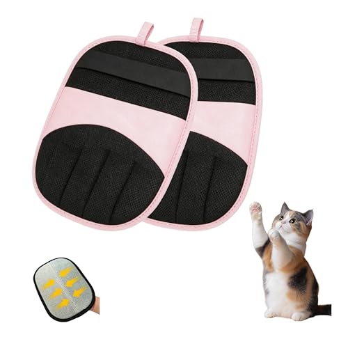 Pet Hair Remover Glove, 2 Pack Electrostatic Remover Gloves for Dogs and Cats, Reusable Wash Mitt for Furniture, Car Seats, Clothes, and Laundry, (Pink)