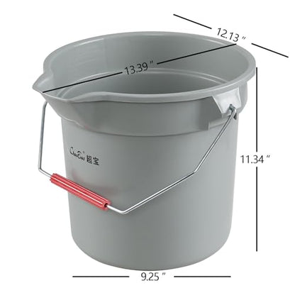 Begale 4-Pack 3.5 Gallon Plastic Round Car Wash Bucket with Handle, Gray | 14 Quart Commercial Cleaning Pail, Pour Spout, Quart Measurement Marks, Comfort Handle, Perfect For Commercial Cleaning Tasks