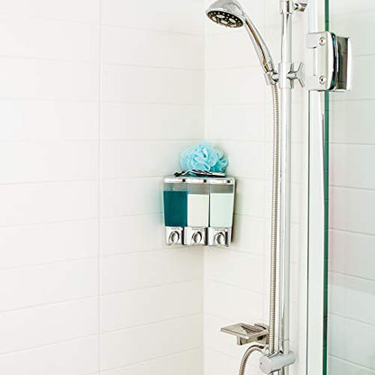 Better Living Clear Choice Shower Dispenser 3 Chamber, Wall Mount Shower Soap Pump Dispenser for Bathroom Hotel Body Wash, No Drill Adhesive, Waterproof Dispenser, 3 x 14.2 oz, Chrome - color: Chrome, size: Three Chamber