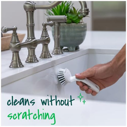 Scotch-Brite Handy Brush, Small and Durable Dish Brush with Handle for Scrubbing Hard-to-Reach Cookware, Tubs, Sinks, Car Tires, and More without Scratching, Antimicrobial, and Rinses Clean