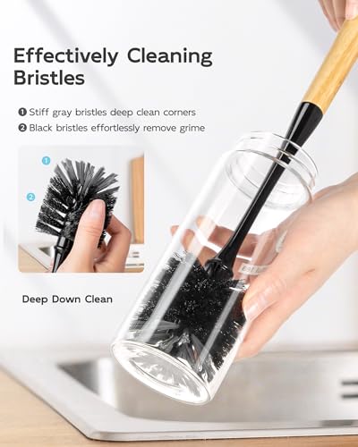 MR.SIGA Water Bottle Brush, Long Handle Bottle Brush for Water Glasses, Baby Bottles, Sports Bottles Cleaning, Black, 2 Pack - color: Black