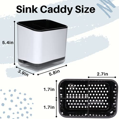 KeFanta Sink Caddy for Countertop, Sponge Holder for Kitchen Sink, Dish Sponge and Brush Holder, Plastic Dish Scrubber Organizer with Drain Pan, Black - color: Black and White