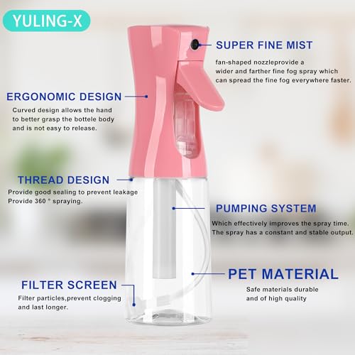 hair spray bottle, ultra-fine spray continuous spray bottle (200ml/6.8oz), used for hair design, vegetation, cleaning and skin care - empty, reusable (Pink) - color: Pink