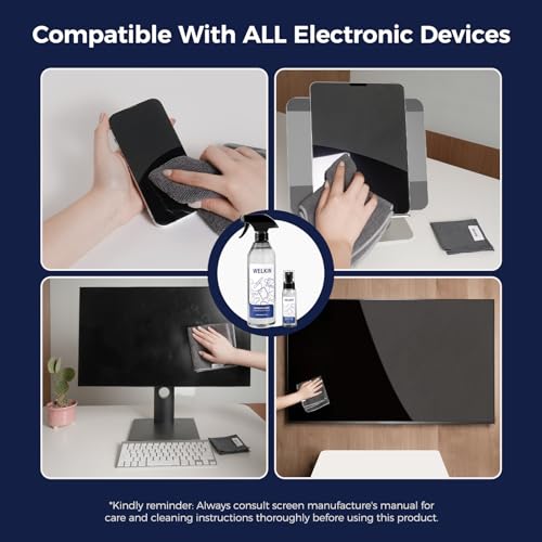 WELKIN Screen Cleaner Spray Kit (550ml + 60ml) - Cleaning Gel for TV, Laptop, Computer, Phone Touchscreen -2 Sprayers，1 Microfiber Cloth & 1 Glass Wipe - size: Gel Kit