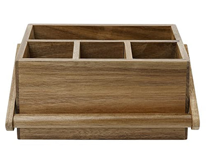 VaeFae Acacia Silverware Caddy with Handle, Wooden Utensil Holder, Mulip-pose Organizer for Kitchen, Office, Bathroom, Bedroom - size: Medium