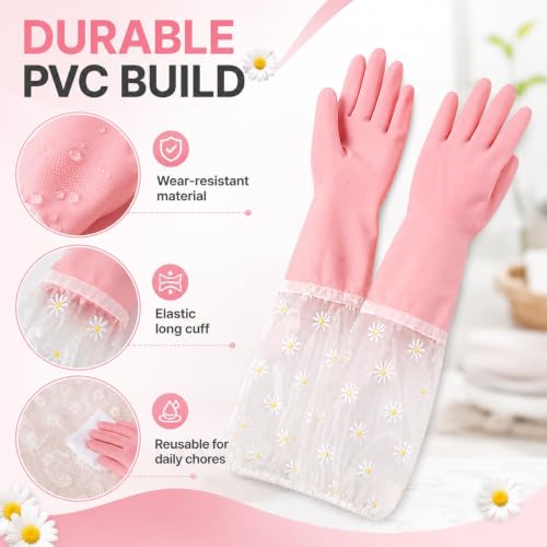 Dishwashing Cleaning Gloves Waterproof Tear-Resistant Household Rubber Cleaning Gloves with Long Elastic Cuffs