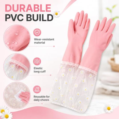 Dishwashing Cleaning Gloves Waterproof Tear-Resistant Household Rubber Cleaning Gloves with Long Elastic Cuffs