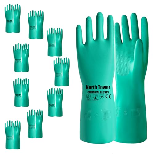 North Tower 10 Pairs Chemical Resistant Nitrile Gloves, Resist Household Acid, Alkali, Solvent and Oil, Latex Rubber Free - size: Large（10 Pair）