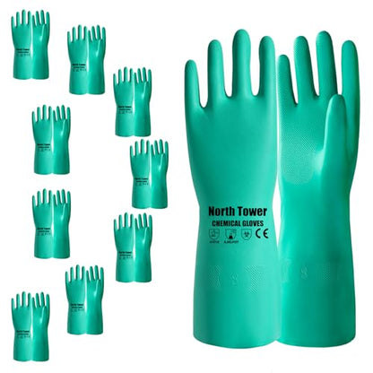 North Tower 10 Pairs Chemical Resistant Nitrile Gloves, Resist Household Acid, Alkali, Solvent and Oil, Latex Rubber Free - size: Medium（10 Pair）