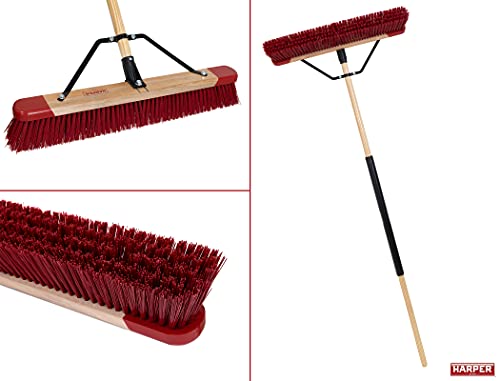 Harper 24 Inch Premium Indoor/Outdoor Wet/Dry, Dirt, Soil, Mulch All-Purpose Push Broom with Semi-Stiff Bristles, Grass and Oil, Wood Handle - style: Premium Indoor/Outdoor Wet/Dry Push Broom
