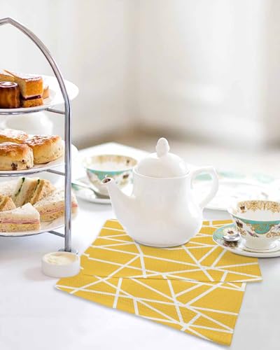 Modern Yellow Dish Towels Set, Waffle Weave Kitchen Towels 3 Pieces, Microfiber Hair Face Bath Tea Towel Absorbent Quick Drying Cleaning Dish Cloths, White Minimalist Geometric Stripes 12"x12" - size: 3PCS,12"x12"
