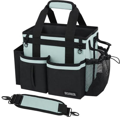 SCAVATA Compact Wearable Cleaning Caddy, Small Cleaning Supplies Organizer with Handle & Shoulder Straps for Housekeepers, Under Sink & Car Cleaning Tool Organizers Bag, Baby Blue - color: BabyBlue