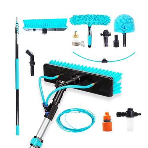 Water Fed Pole Kit, 24FT Solar Panel Cleaning Pole with Extendable Handle, 180° Rotatable Brush Head & 65.6FT Hose, Household & Outdoor Window Cleaner Tool for Caravan Solar Panel Deck - size: 24FT