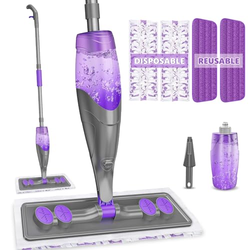 Spray Mops for Floor Cleaning - Wet Dry Mops with 2 Washable + 2 Disposable Pads for Swiffer Powermop - Refillable Bottle for Hardwood Tile Home Kitchen - Absorbs Pet Hair Dust Stains - color: Gray
