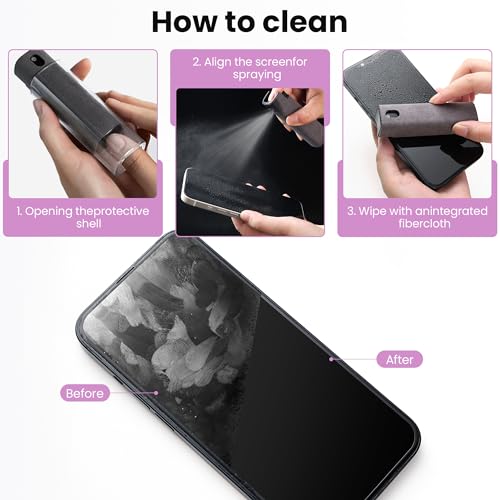 Screen Cleaner, Touch Screen Mist Cleaner, Cell Phone, Laptop and Tablet Screen, 3-in-1 Spray and Microfiber Cloth, Refillable with Water, Alcohol, Sanitizer (Pink -0.35oz) - color: Pink