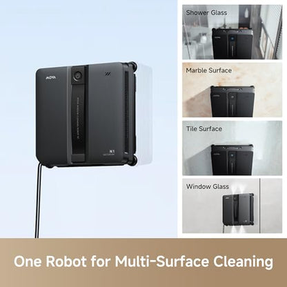 Mova N1 Window Cleaning Robot, Compact Dual-Spray Window Cleaner, 8000Pa Suction, 12-Level Safety Protection, Intelligent Path Planning, 6 Cleaning Modes, for Windows Glass Tiles & Marble, Black - color: Black