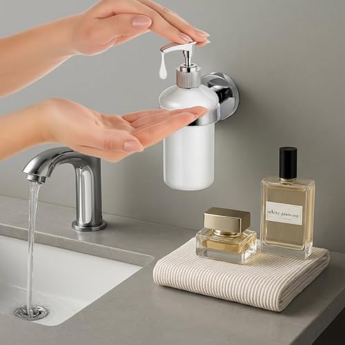 1 Pack Hand Soap Dispenser Wall Mount Bathroom Glass Soap Dispenser Pump Bottle with Stainless Steel Pump for Kitchen Bathroom Countertop