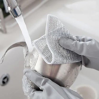Estink Wire Dishwashing Rag, Multipurpose Rust Removal Double Side Steel Wire Dish Towel with Polyester Material for Household Kitchen Bathroom Cleaning